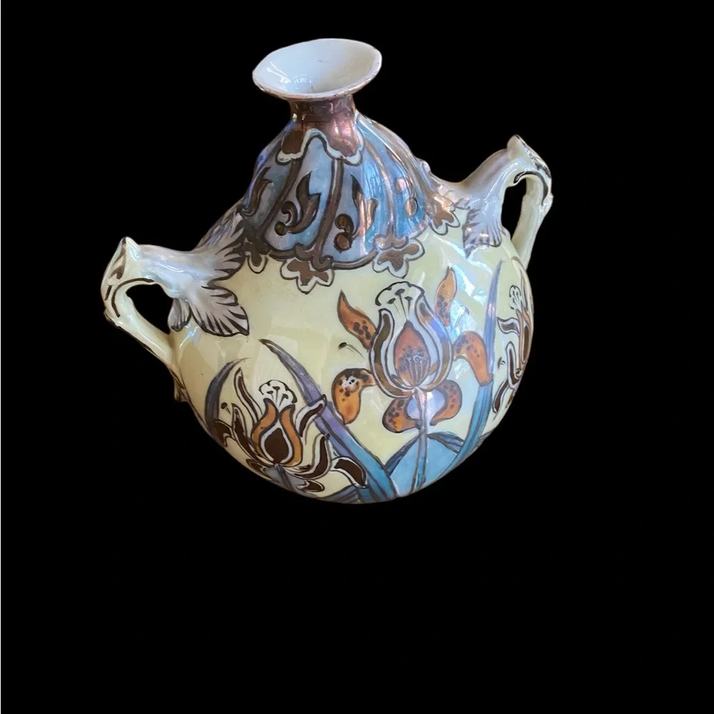 Antique Art Nouveau Iris Vase Ernst Wahliss Amphora Zsolnay Style 6.5”